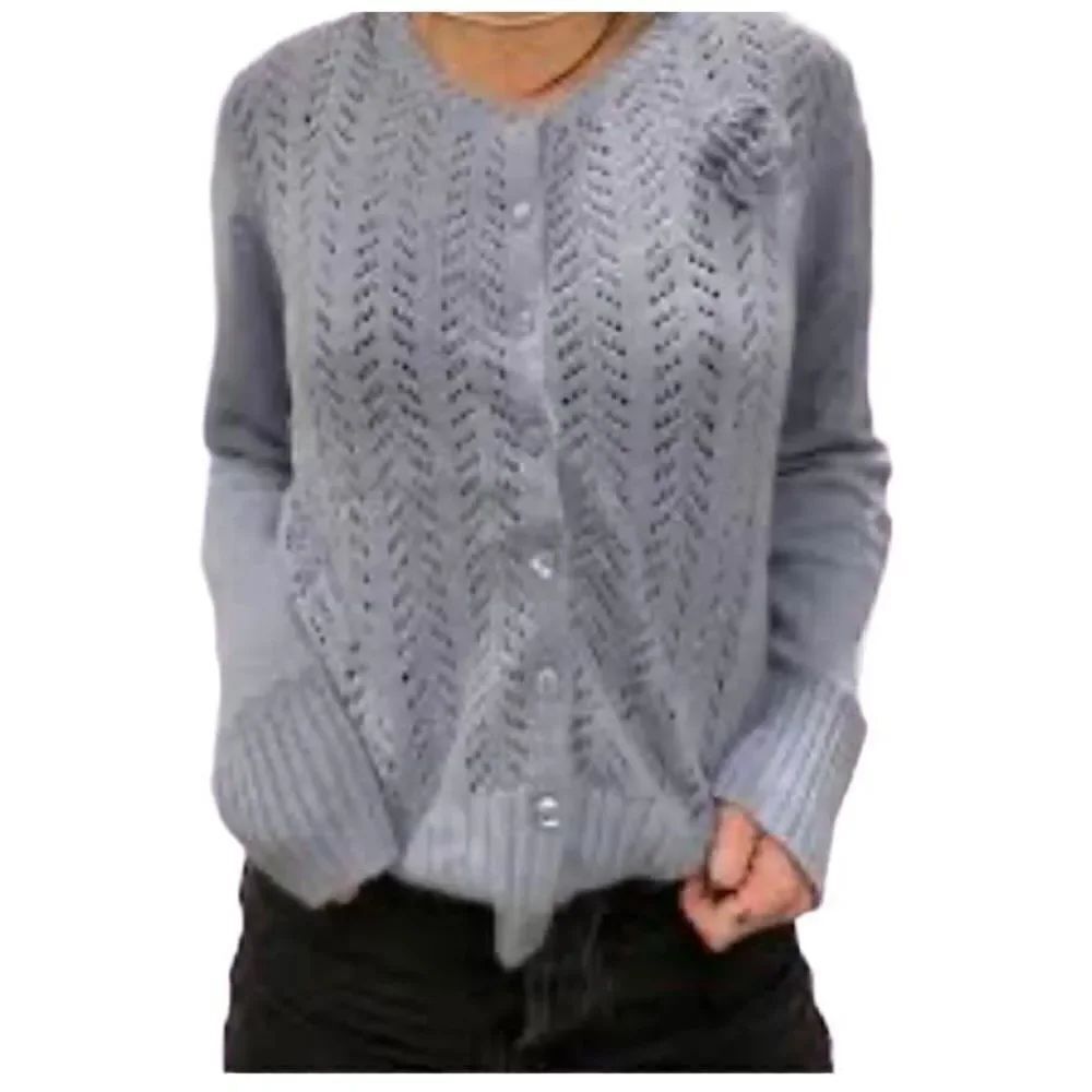St. johns bay women’s angora blend blue long sleeve cardigan, S /medium